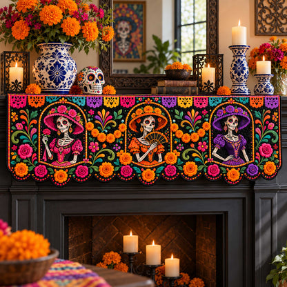 Festive Calavera Quilted Mantel Scarf SN0TD688