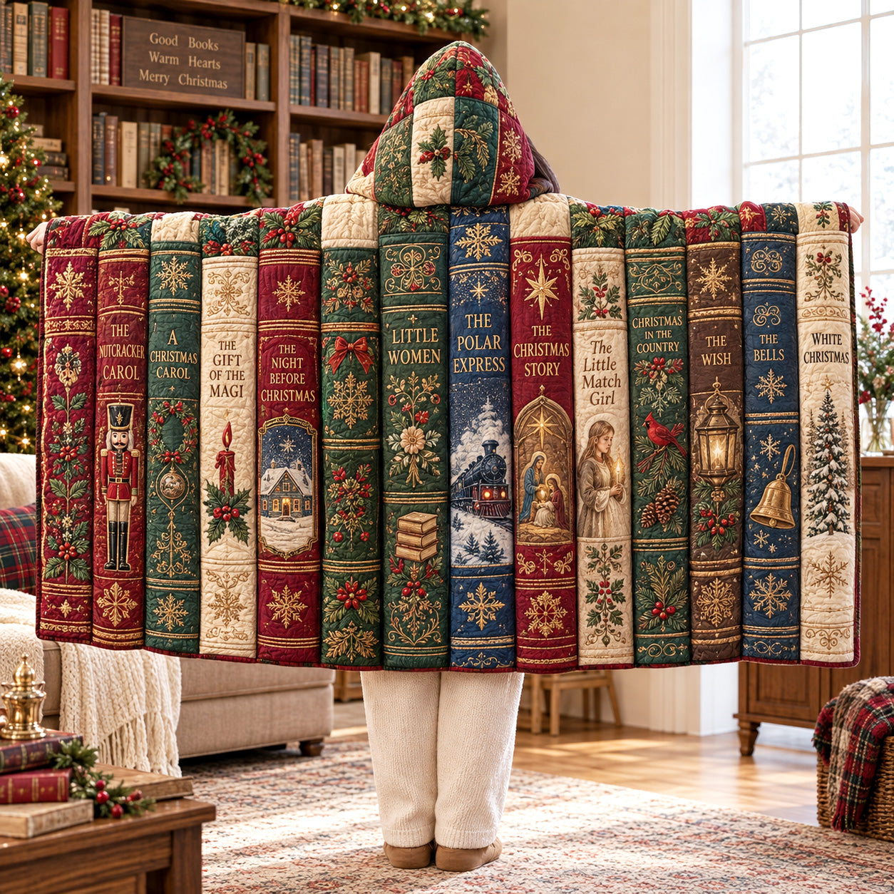 Festive Chapters Quilted Hooded Blanket SN0TV148