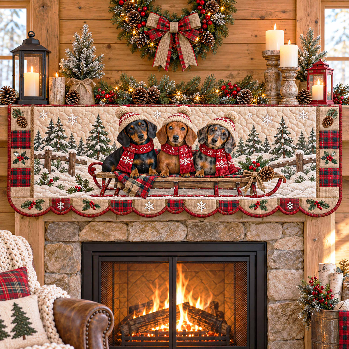 Festive Dachshund Quilted Mantel Scarf SN0TD781