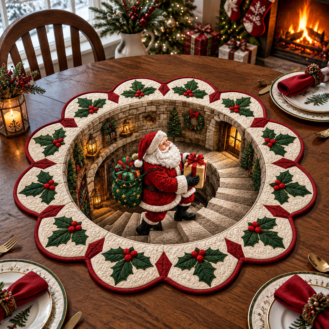 Festive Descent Custom Shape Quilted Table Topper SN0TV169