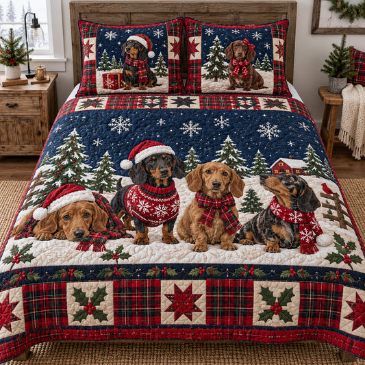 Festive Doxie Dreams 3-Piece Quilted Bedding Set SN0TV864