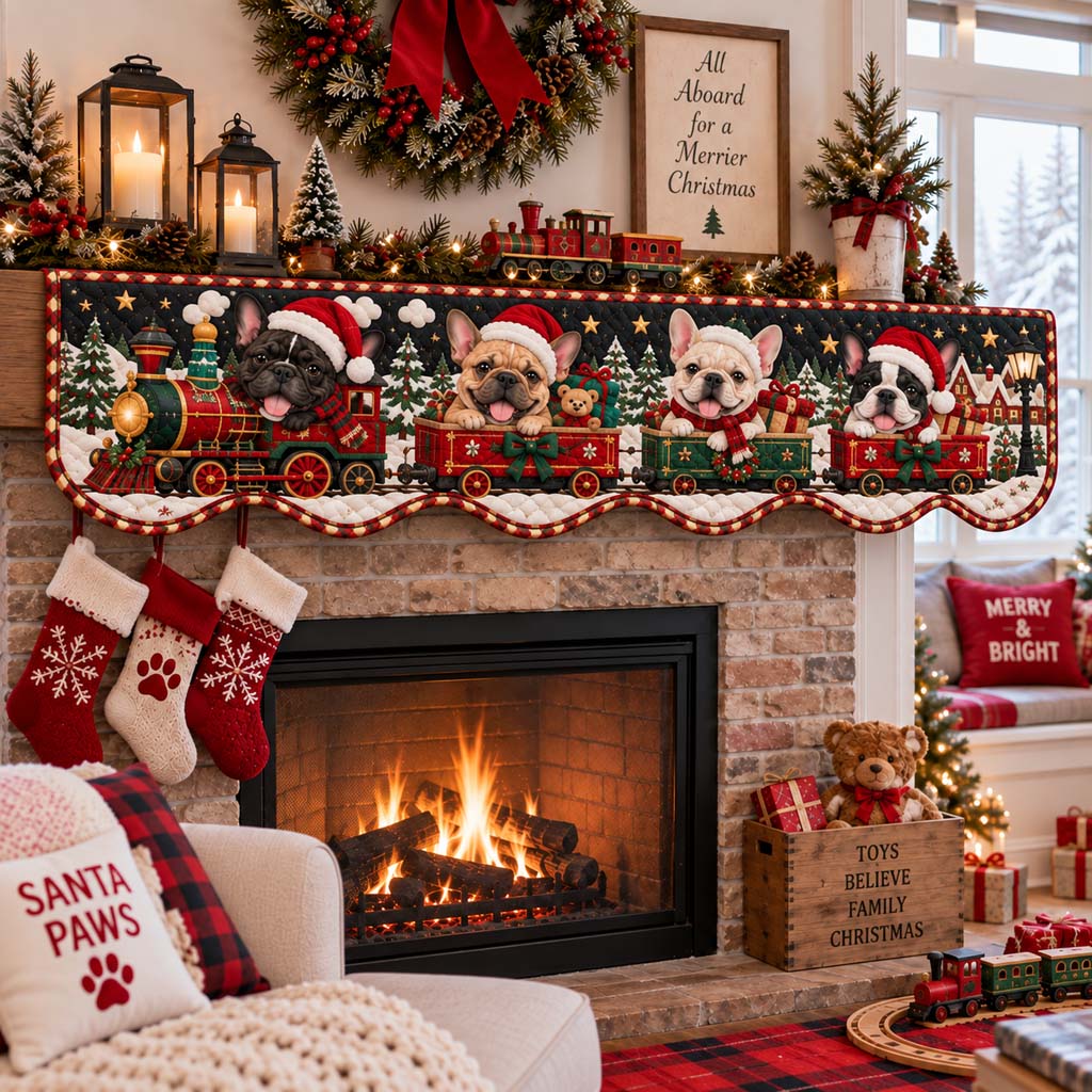 Festive Frenchie Express Quilted Mantel Scarf SN0HH0544