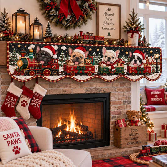 Festive Frenchie Express Quilted Mantel Scarf SN0HH0544