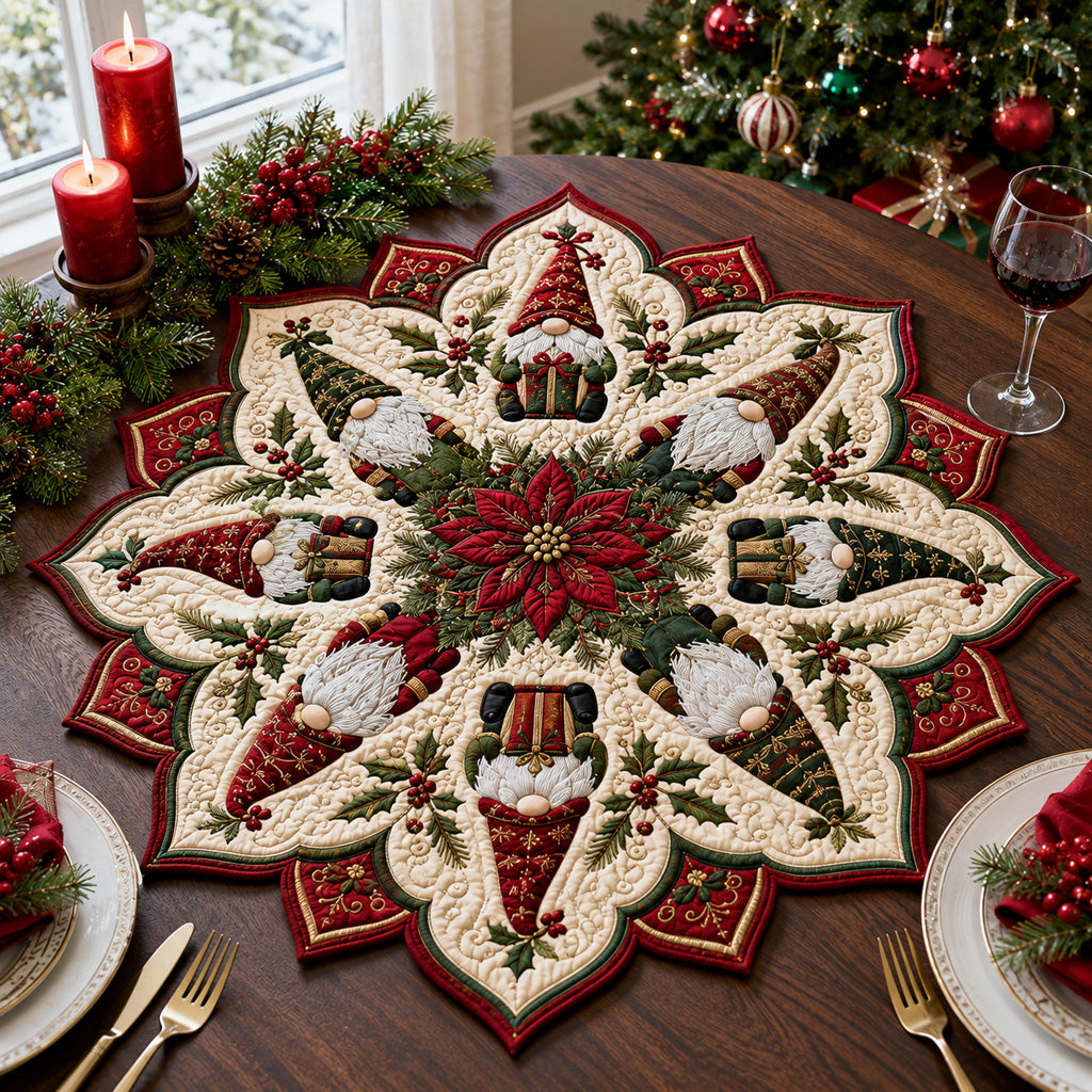 Festive Gnome Gathering Custom Shape Quilted Table Topper SN0HH0080