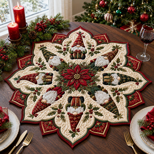 Festive Gnome Gathering Custom Shape Quilted Table Topper SN0HH0080