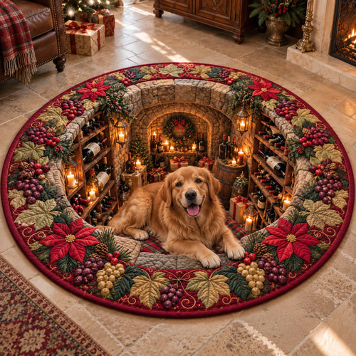 Festive Golden Retriever Quilted Round Mat SN0TD812