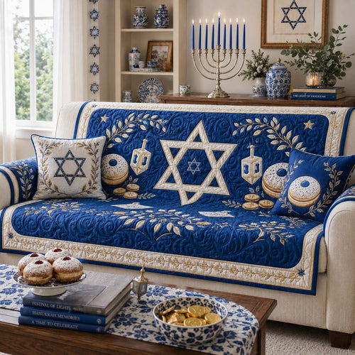 Festive Hanukkah Sufganiyot Quilted Sofa Cover SN0HH0201