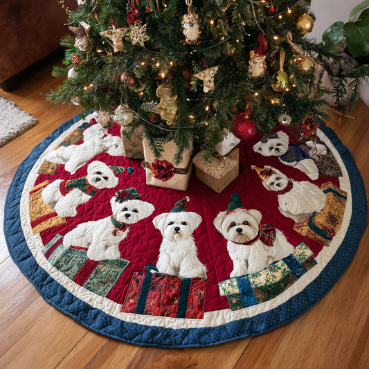 Festive Maltese Gifts Quilted Christmas Tree Skirt NCU0HH1013