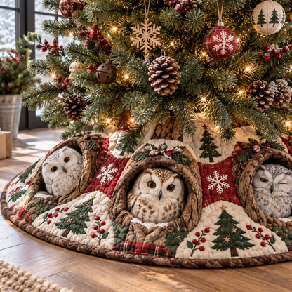 Festive Owl Christmas Quilted Tree Skirt SN0TD644