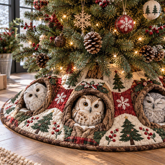 Festive Owl Christmas Quilted Tree Skirt SN0TD644