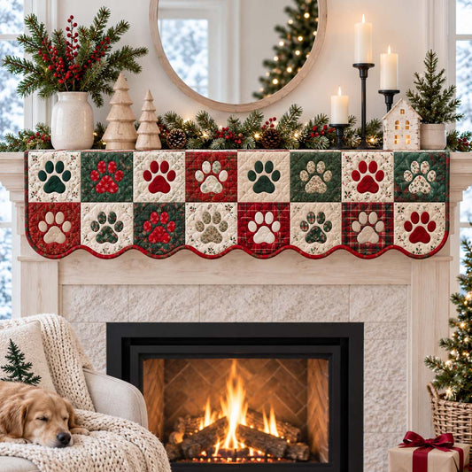 Festive Paw Berry Quilted Mantel Scarf SN0HH0349