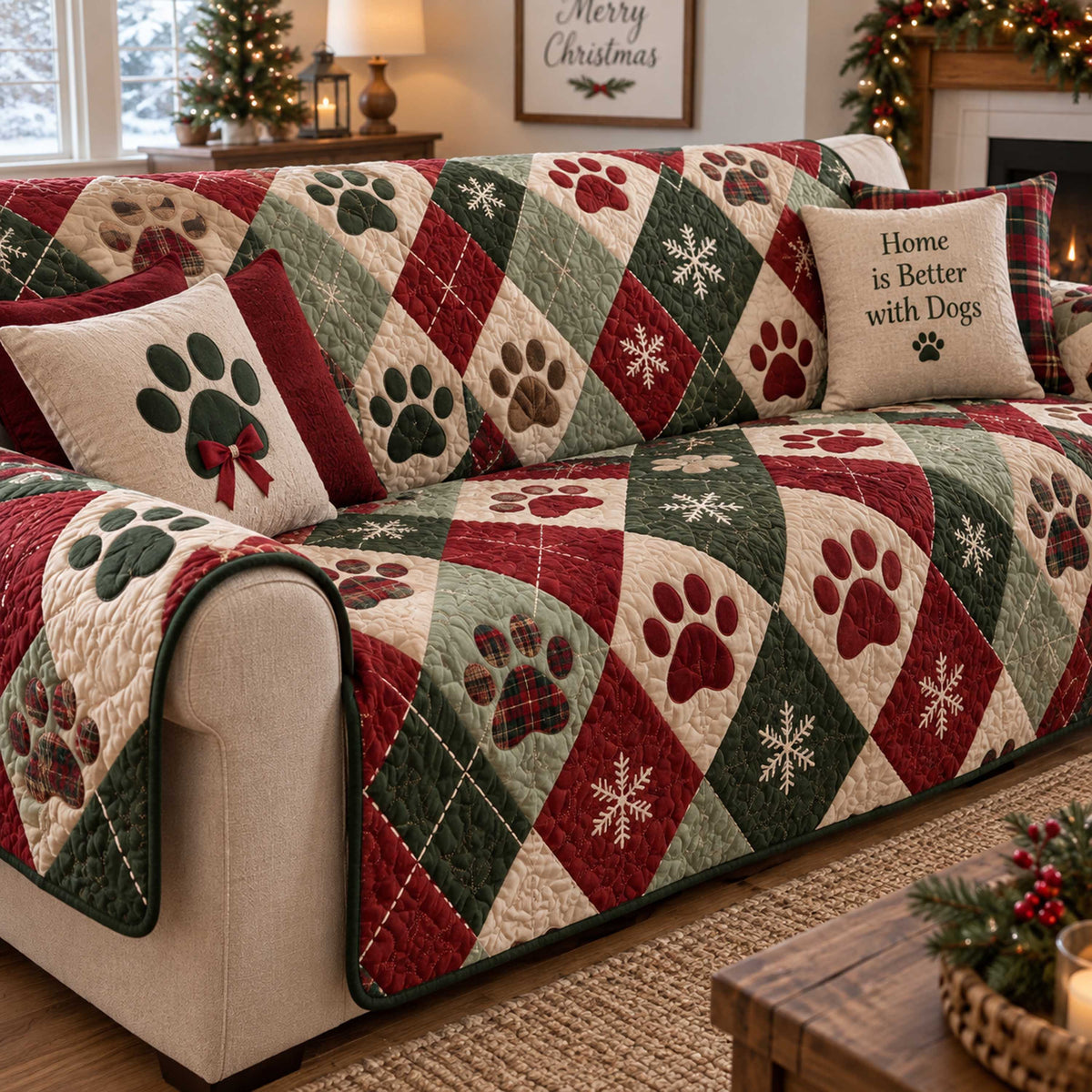 Festive Paws Quilted Sofa Cover SN0TD723