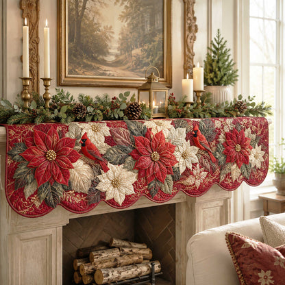 Festive Poinsettia Quilted Mantel Scarf SN0TD258