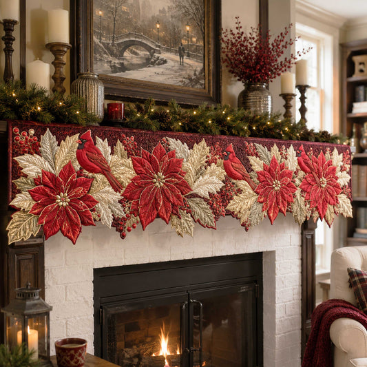 Festive Poinsettia Quilted Mantel Scarf SN0TD362