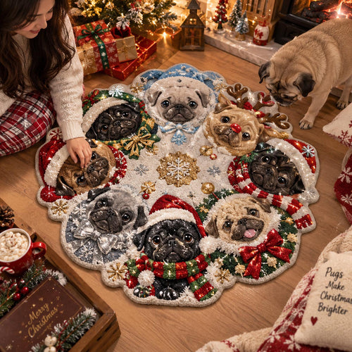 Festive Pug Gathering Custom Shape Area Rug SN0DV786