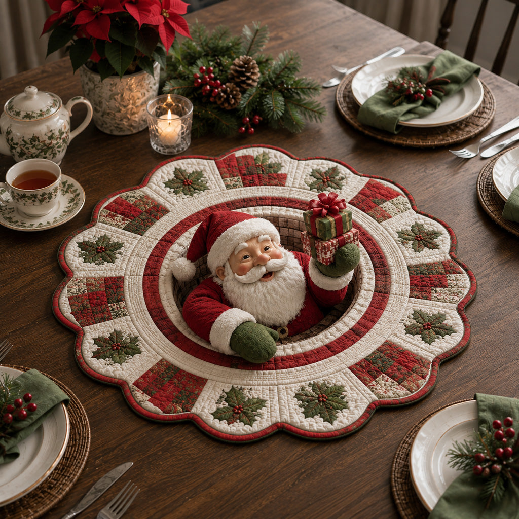 Festive Santa Claus Custom Shape Quilted Table Topper SN0HH0034