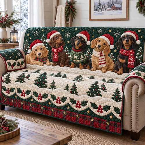 Festive Sausage Pups Quilted Sofa Cover SN0TV872