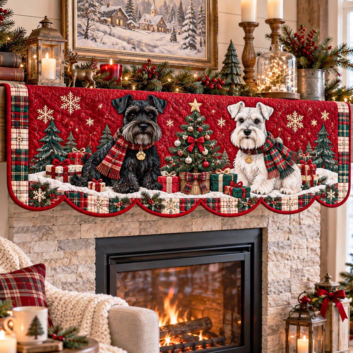 Festive Schnauzer Quilted Mantel Scarf SN0TD797