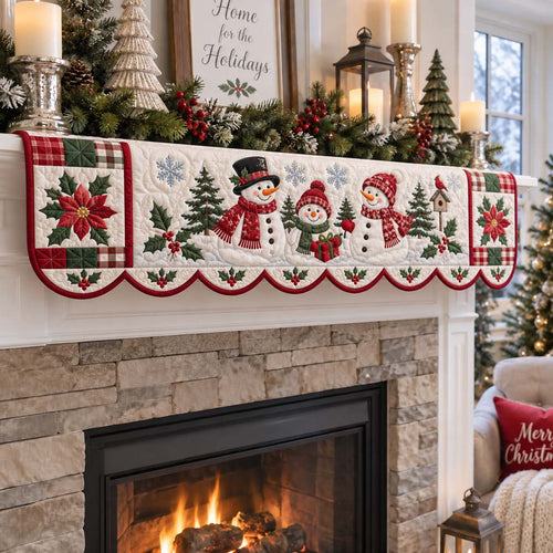 Festive Snowman Trio Quilted Mantel Scarf SN0HH0362