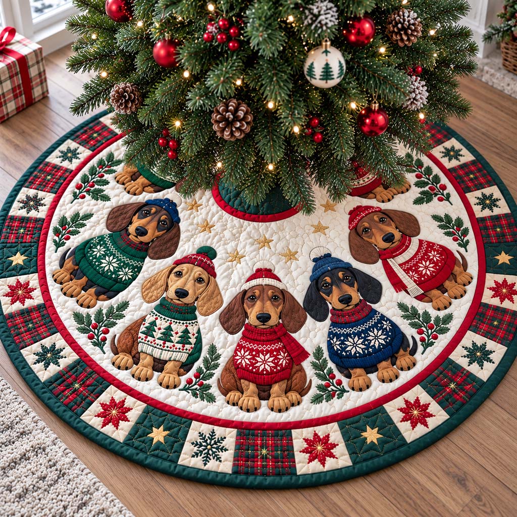 Festive Sweater Doxies Quilted Tree Skirt SN0HH1095
