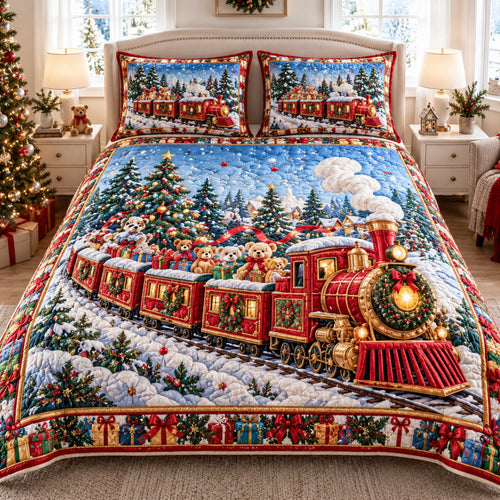 Festive Train 3-Piece Quilted Bedding Set SN0TD754
