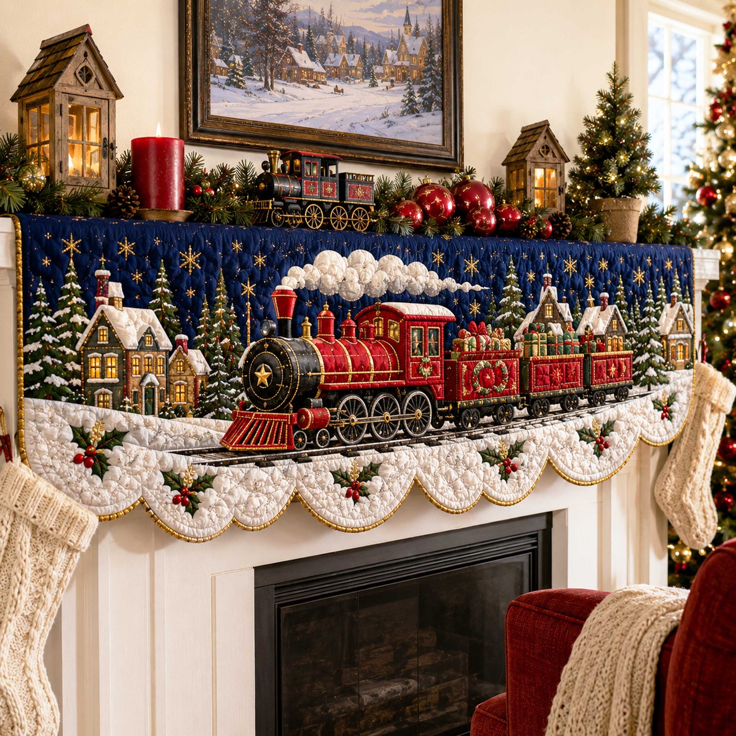 Festive Train Quilted Mantel Scarf SN0TD200