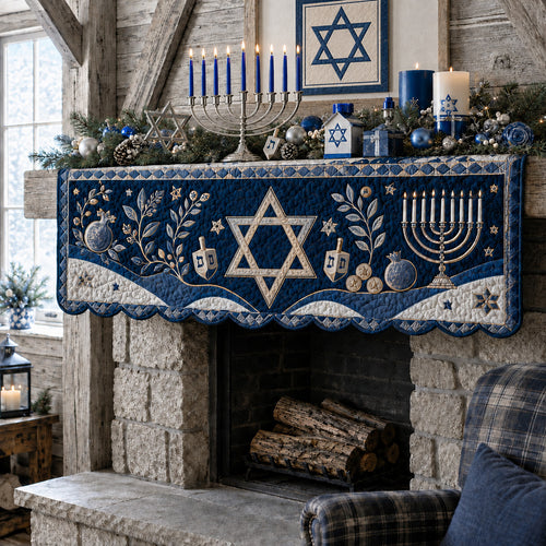 Festive Wave Hanukkah Quilted Mantel Scarf SN0HH0173