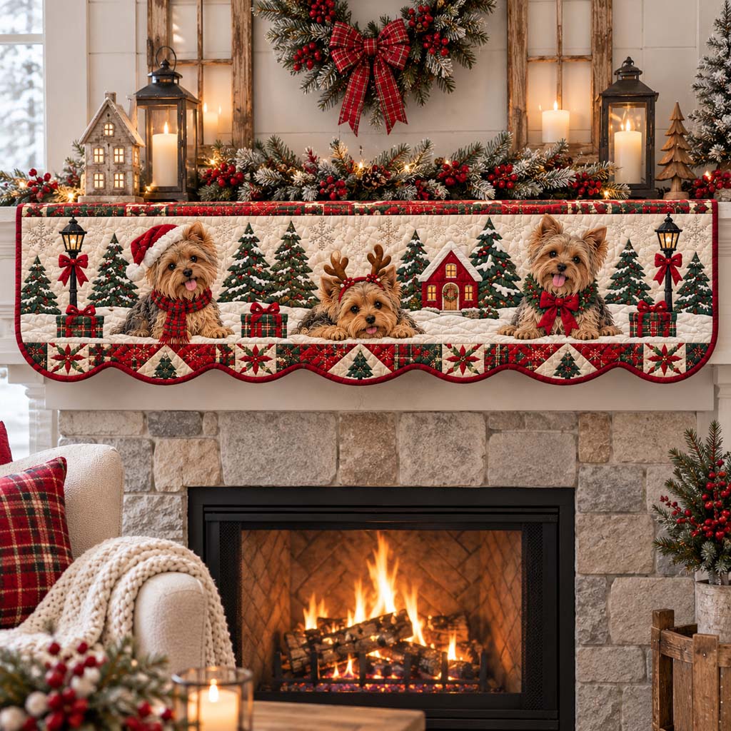 Festive Yorkie Quilted Mantel Scarf SN0HH0660
