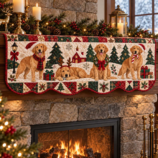 Field Golden Retriever Candycane Quilted Mantel Scarf SN0HH0972