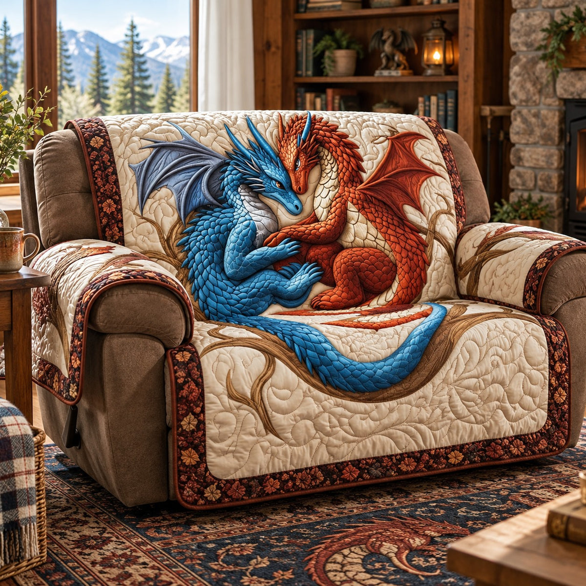 Fire and Ice Dragons Quilted Sofa Cover SN0PT1457