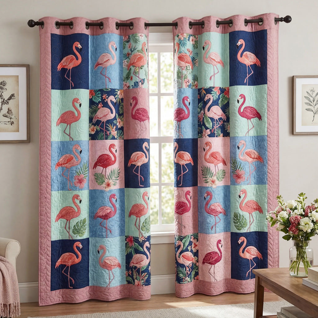 Flamingo Patch Parade Quilted Curtains NCU0DH939