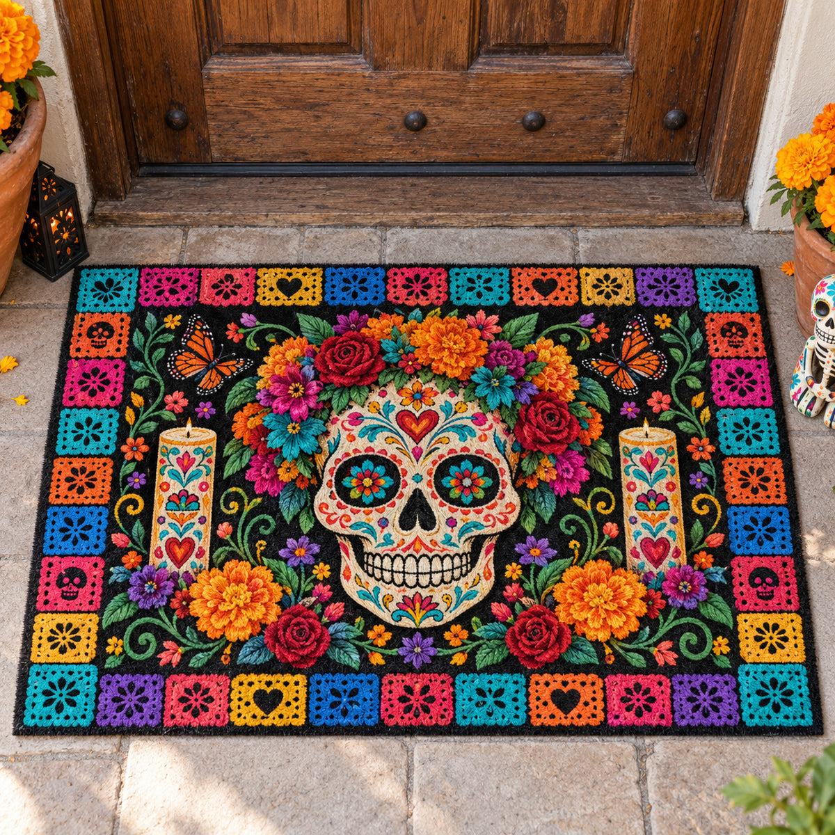Floral Calavera Doormat SN0TV382