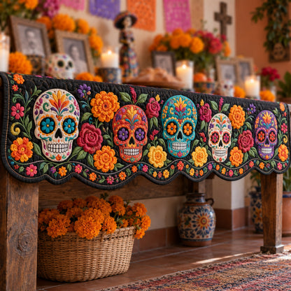 Floral Calavera Quilted Mantel Scarf SN0TV327