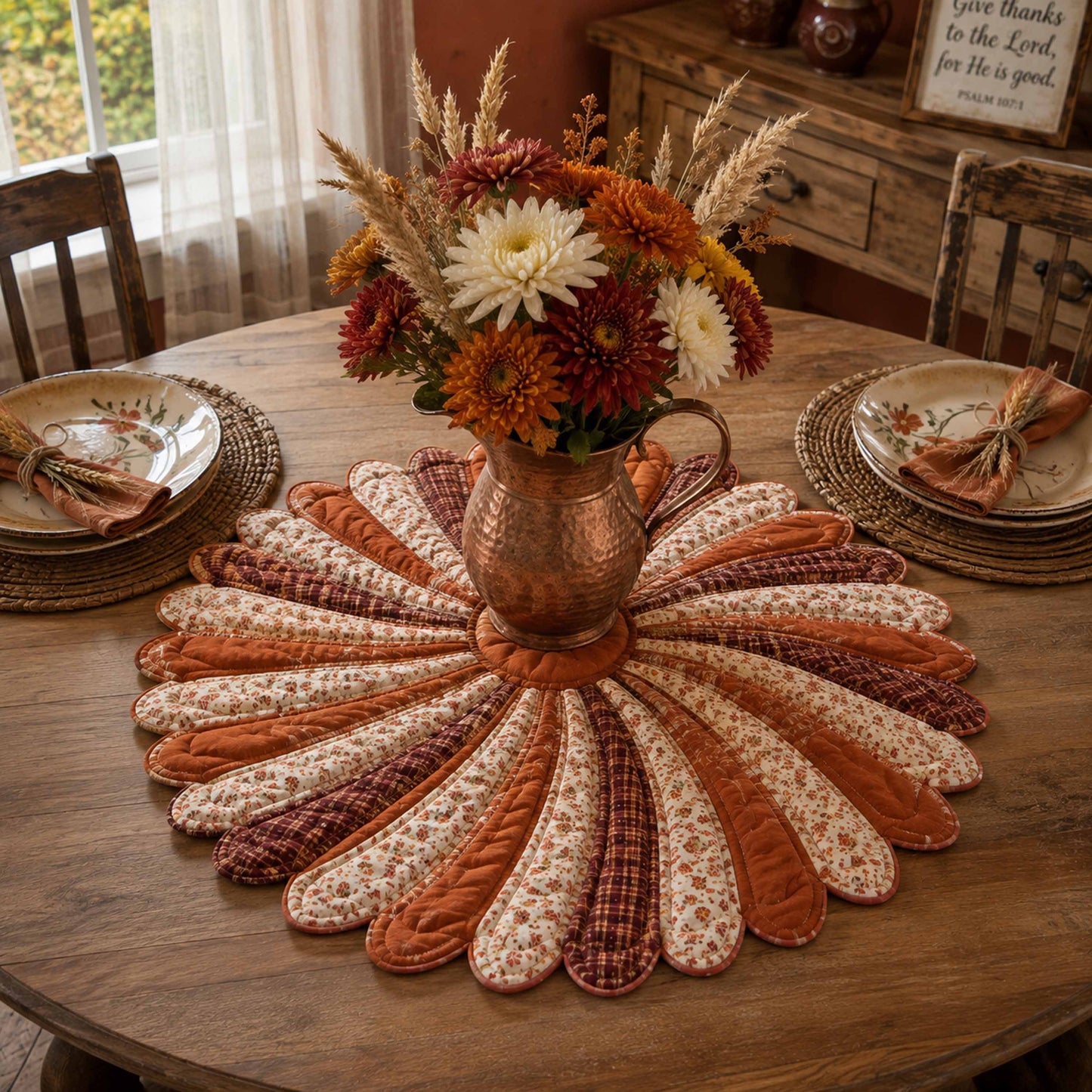 Floral Cottage Custom Shape Quilted Table Topper SN0TD099