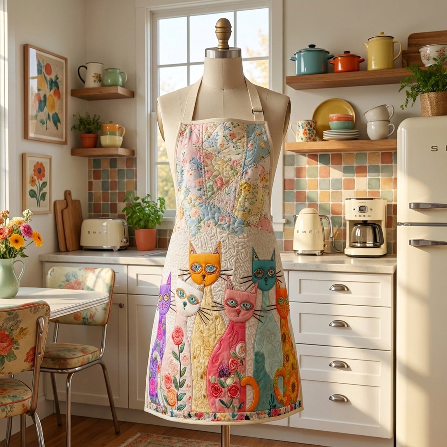 Floral Feline Haven Quilted Apron SN0PT148