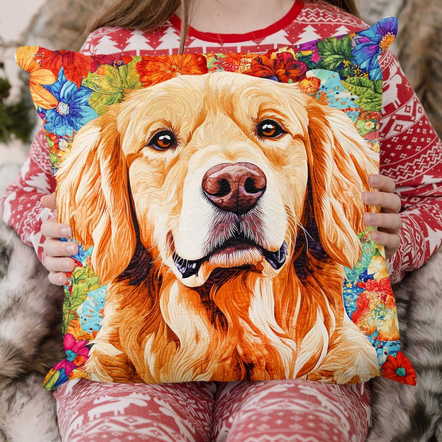 Floral Golden Retriever Quilted Pillow Case NCU0DV1050