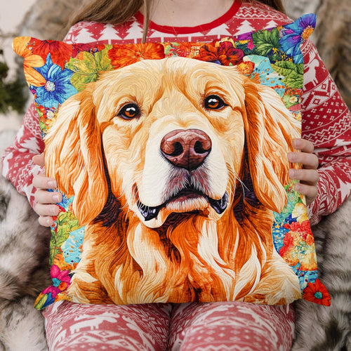 Floral Golden Retriever Quilted Pillow Case NCU0DV1050