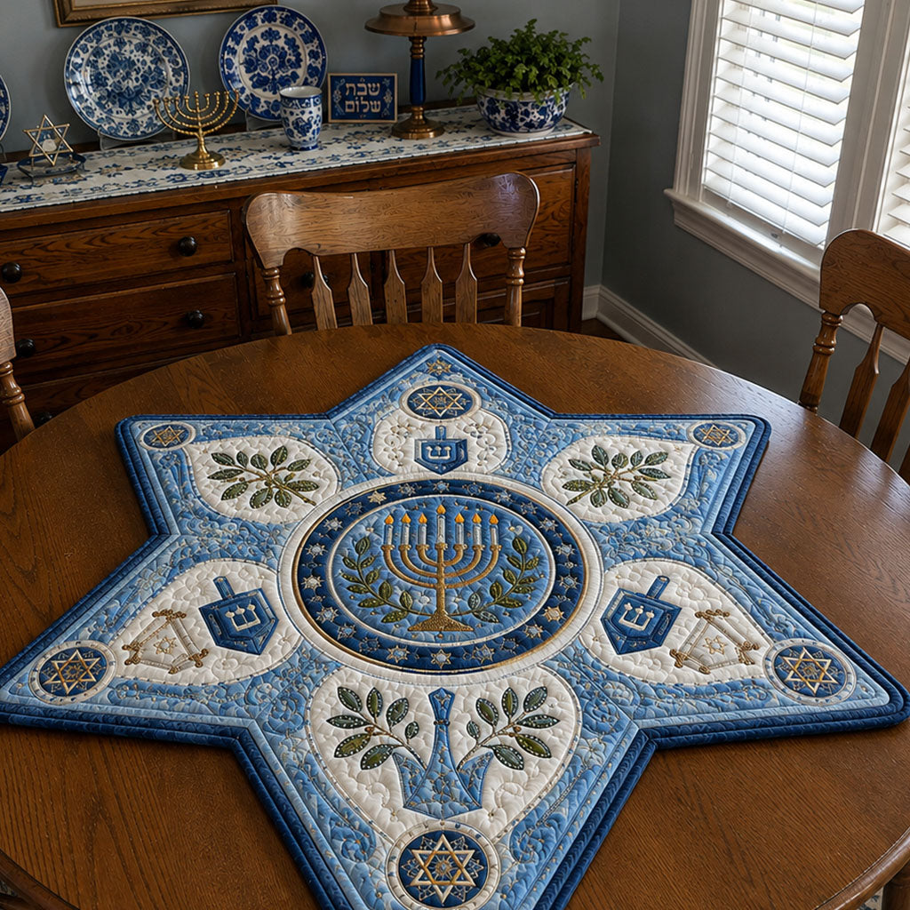 Floral Hanukkah Custom Shape Quilted Table Topper SN0PT780
