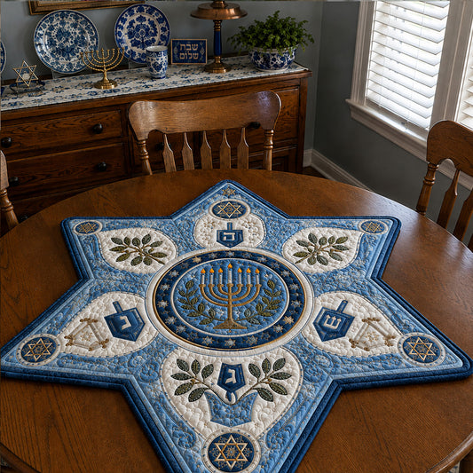 Floral Hanukkah Custom Shape Quilted Table Topper SN0PT780