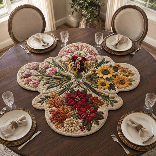 Floral Harmony Custom Shape Quilted Table Topper SN0TD100