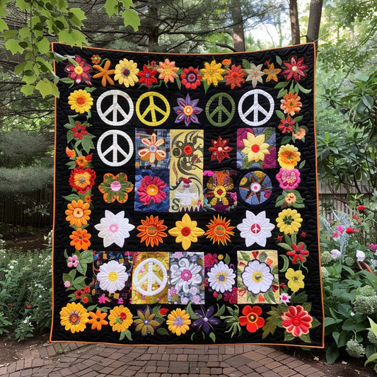 Floral Peace Sign Quilted Blanket NCU0TH360