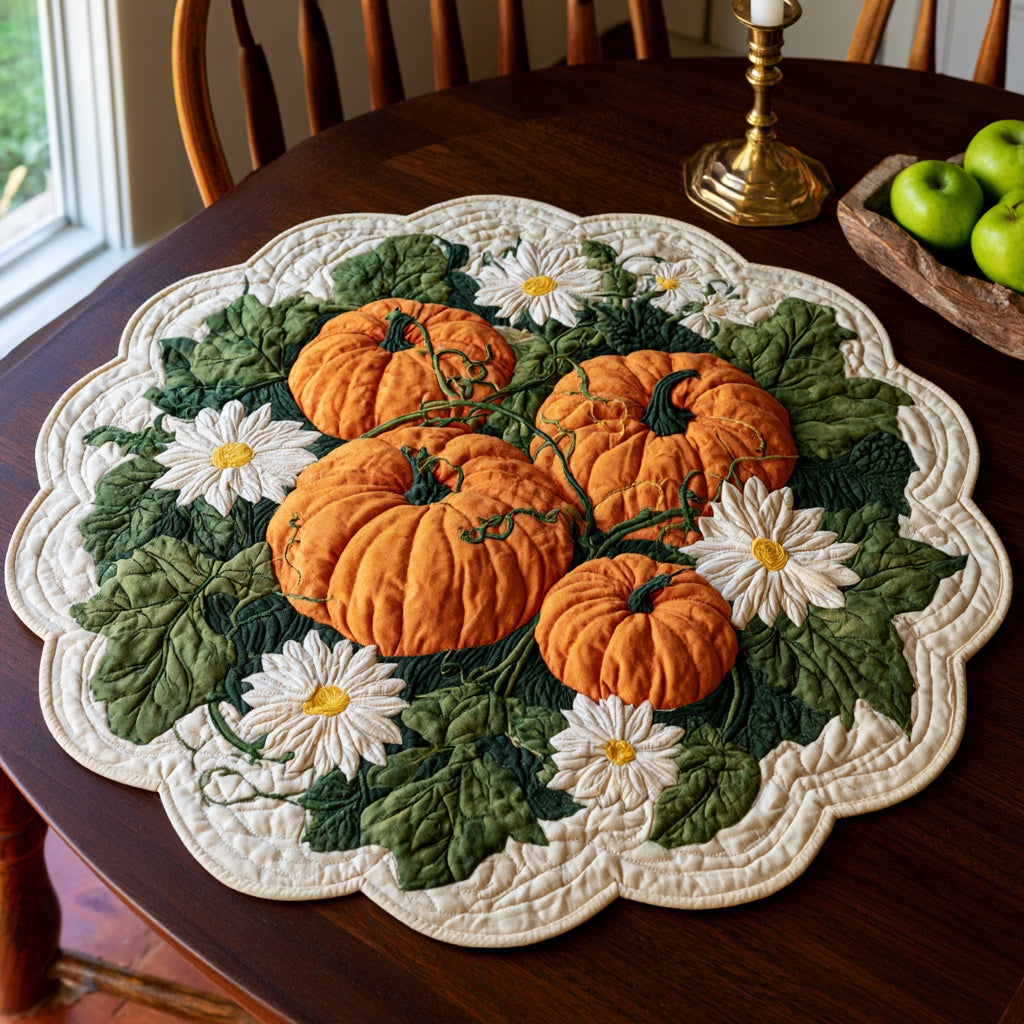 Floral Pumpkins Custom Shape Quilted Table Topper NCU0LV207