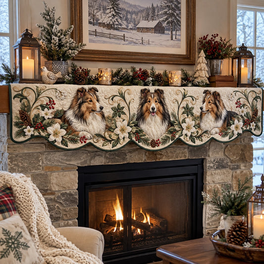 Floral Sheltie Trio Quilted Mantel Scarf SN0PT1424