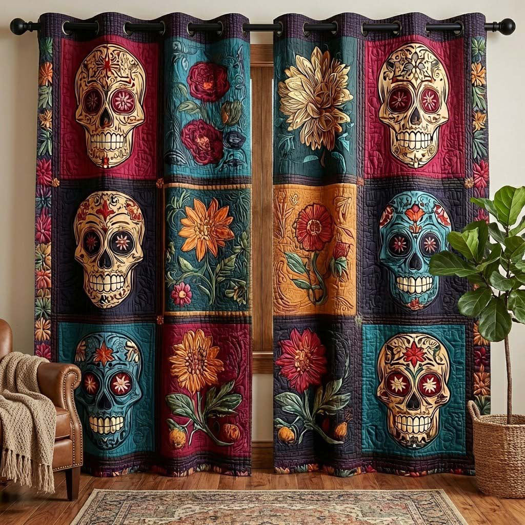 Floral Skull Quilted Curtains NCU0QQ233