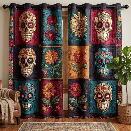 Floral Skull Quilted Curtains NCU0QQ233
