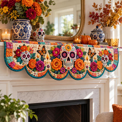 Floral Sugar Skull Garland Quilted Mantel Scarf SN0DV626