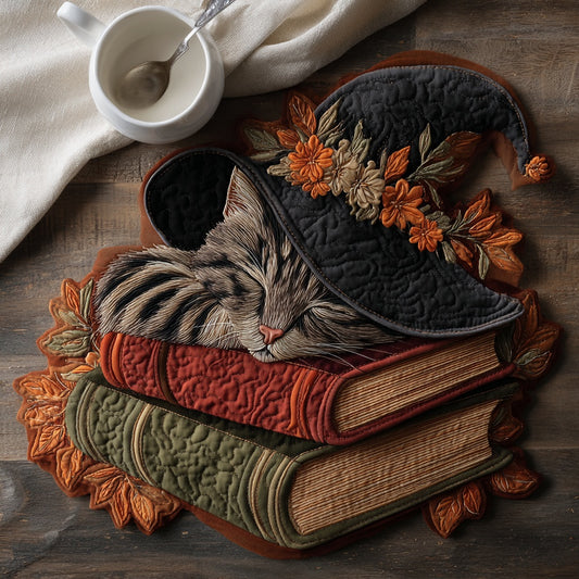 Floral Witch Cat Custom Shape Quilted Placemat NCU0LV045
