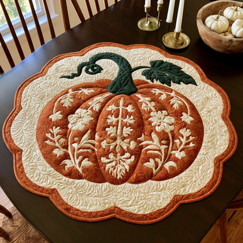 Flourish Pumpkin Custom Shape Quilted Table Topper NCU0LV170