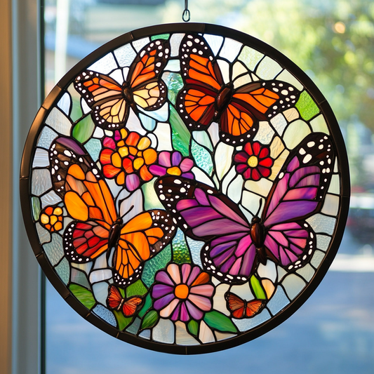 Flutter Glow Monarch Butterfly - Stained Glass Window Hanging Suncatcher NCU0PD002