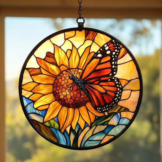 Fluttering Joy Monarch Butterfly - Stained Glass Window Hanging Suncatcher NCU0PD005